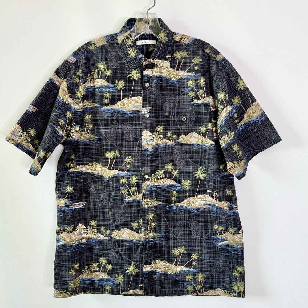 Moda Campia Moda Button-Down Short Sleeve Shirt Men's Medium Black Hawaiian Trop
